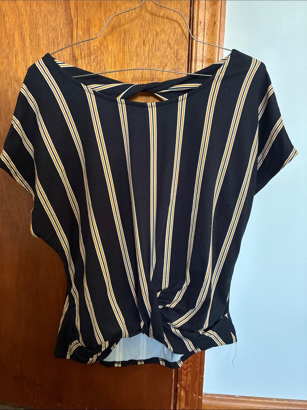by & by Navy Striped Twist-Front Blouse
